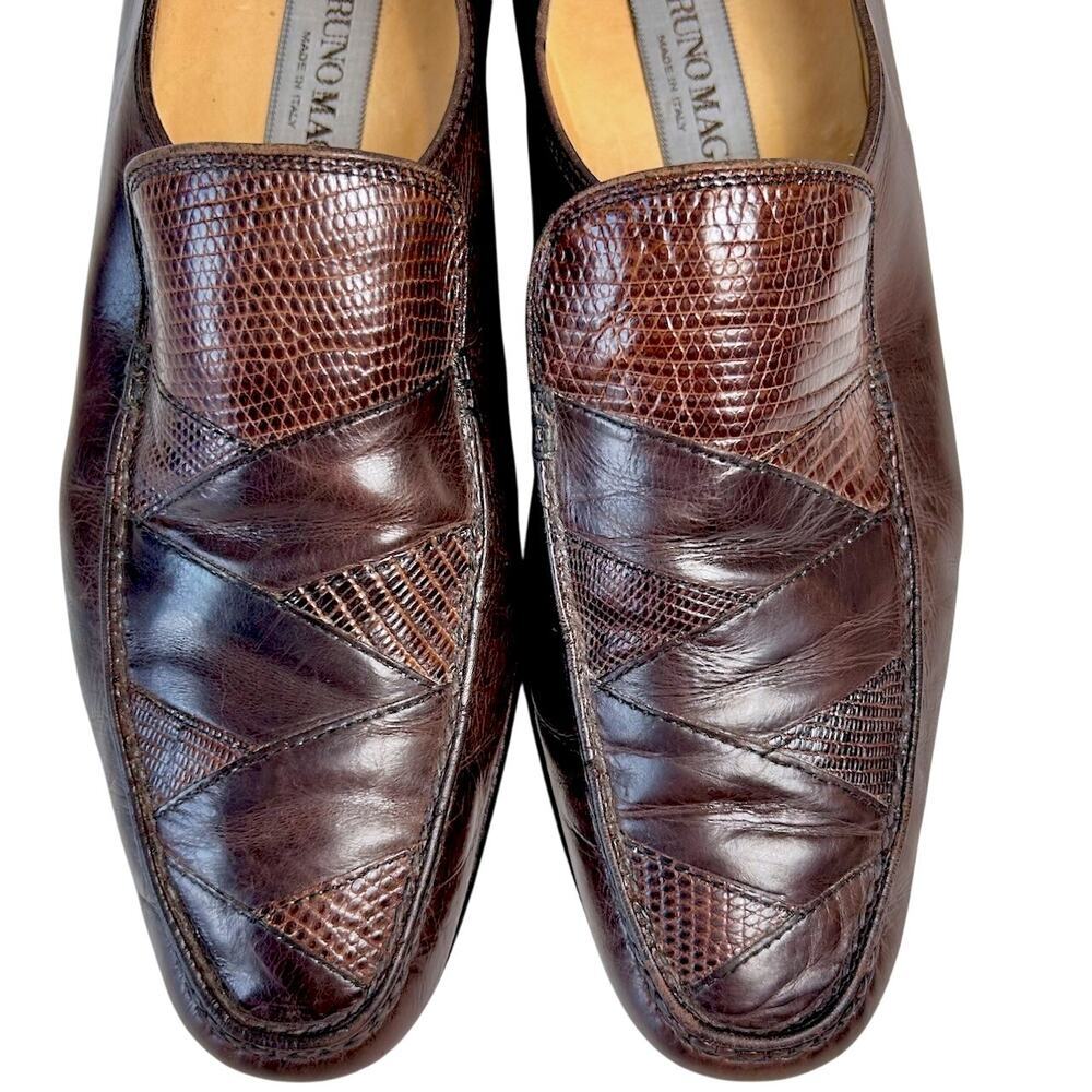 Vintage Bruno Magli Mens Burgundy leather Italian Loafers Size 8M Exotic skin - Picture 8 of 16